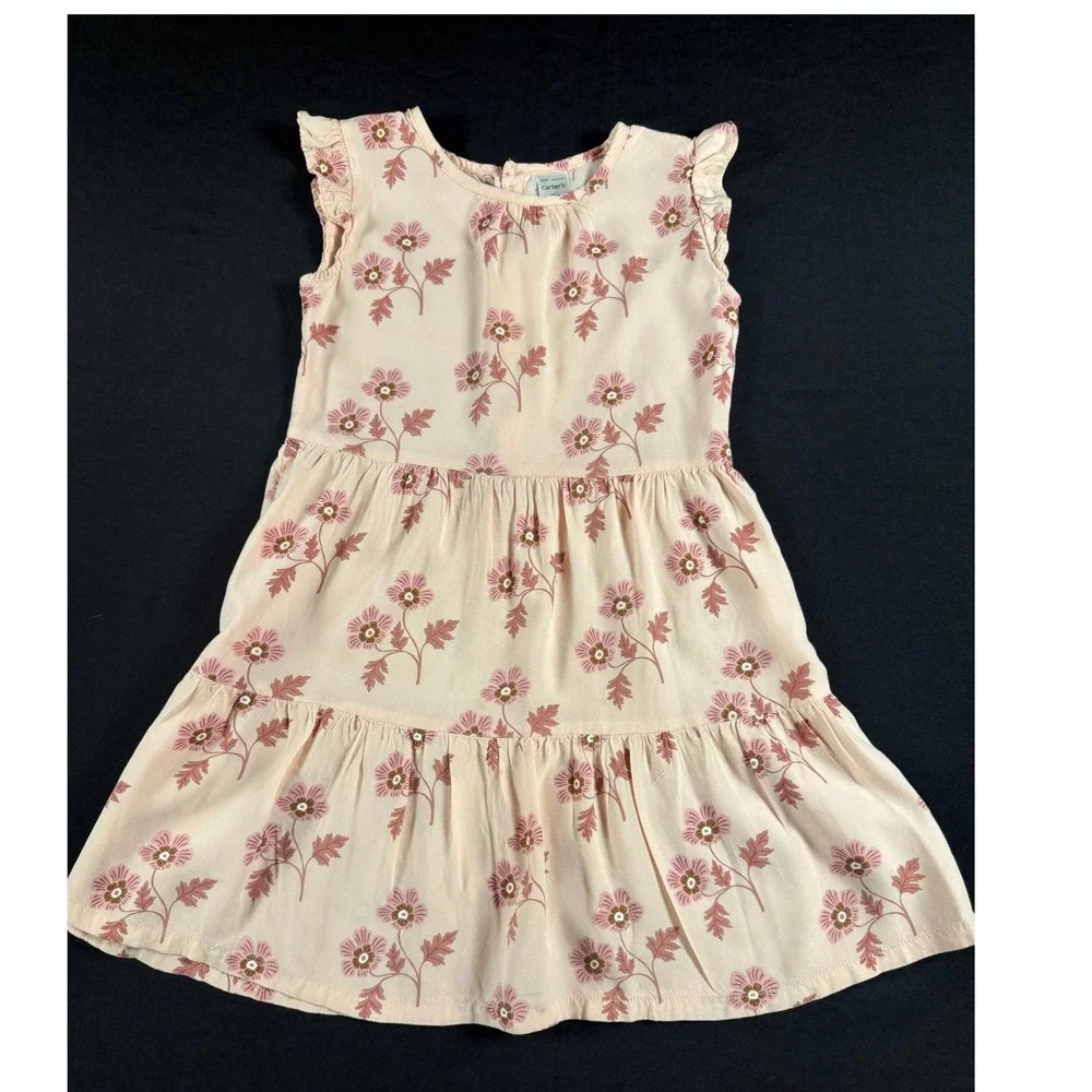 Carters Toddler Girls 5T Peach Floral Tiered Flutter‎ Sleeve Dress Cottagecore